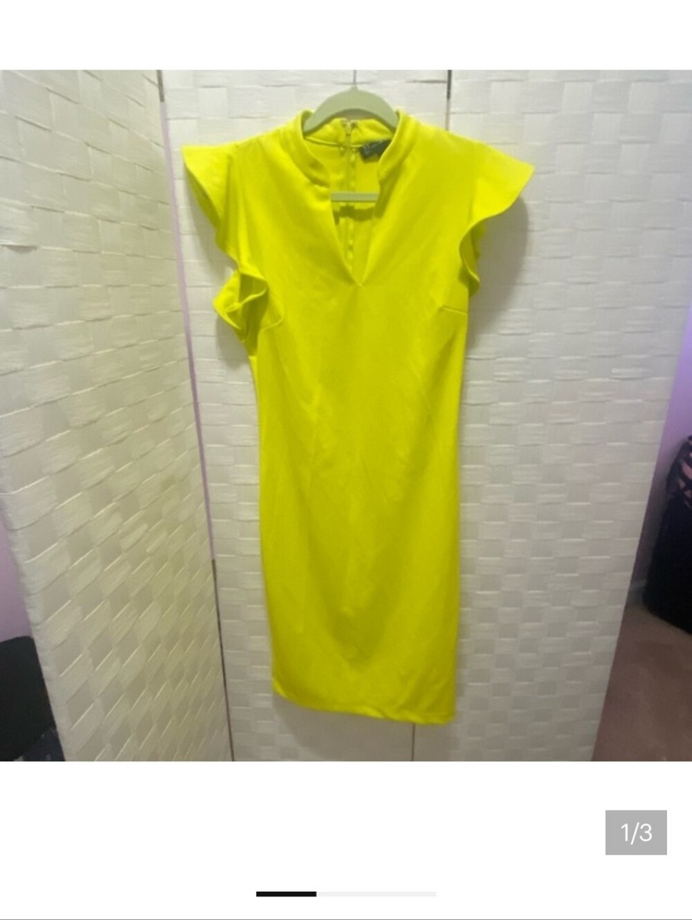 New York & Company Yellow Ruffle Sleeve Sheath Dress Size Large